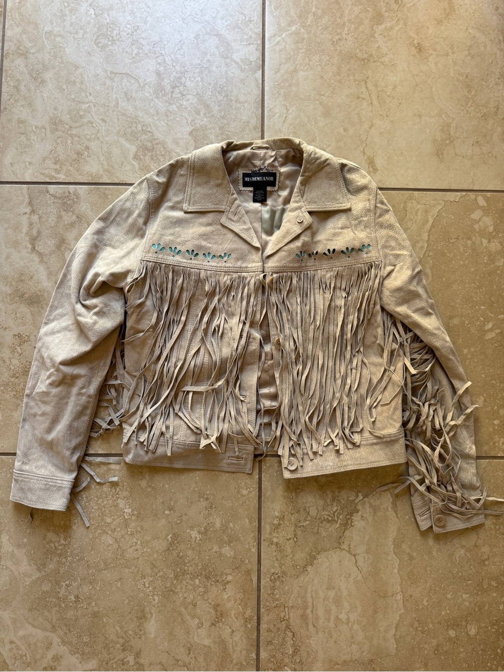 Vintage Suede Fringe Jacket - Beige